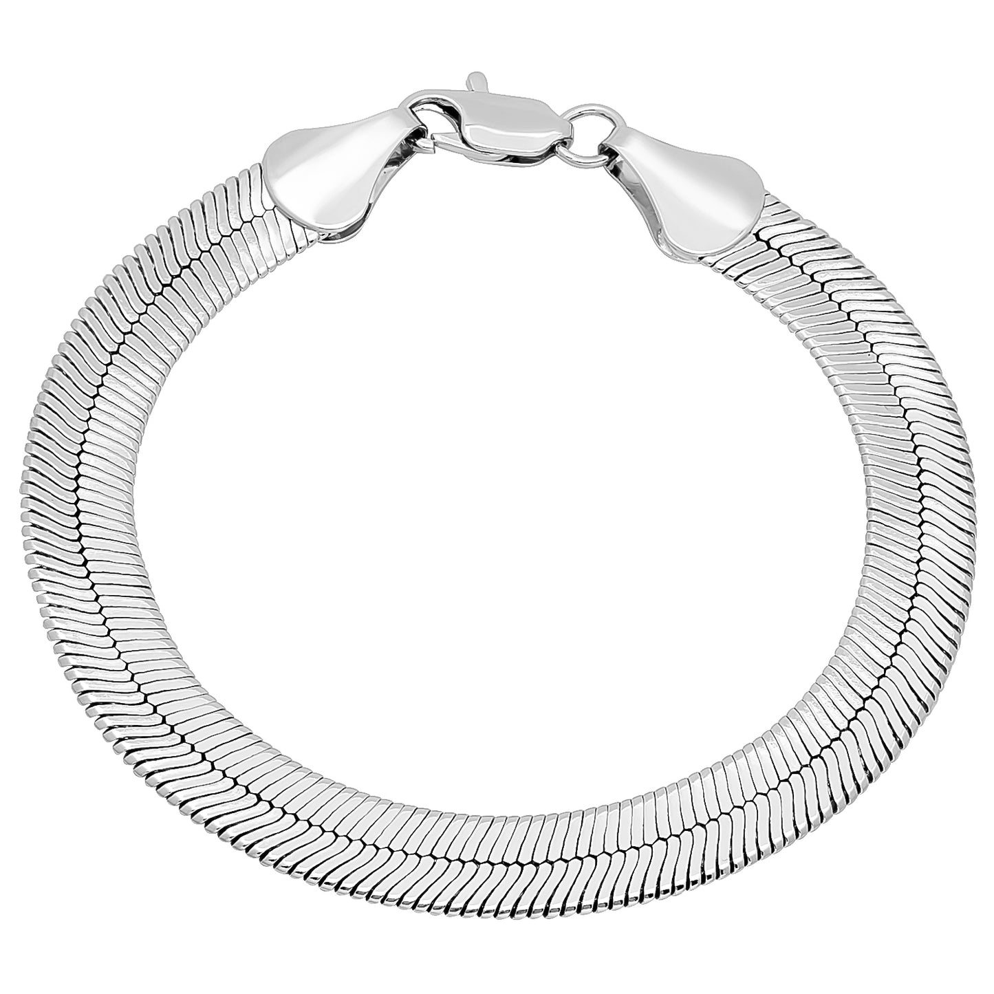 9mm Rhodium Plated Flat Herringbone Chain Necklace