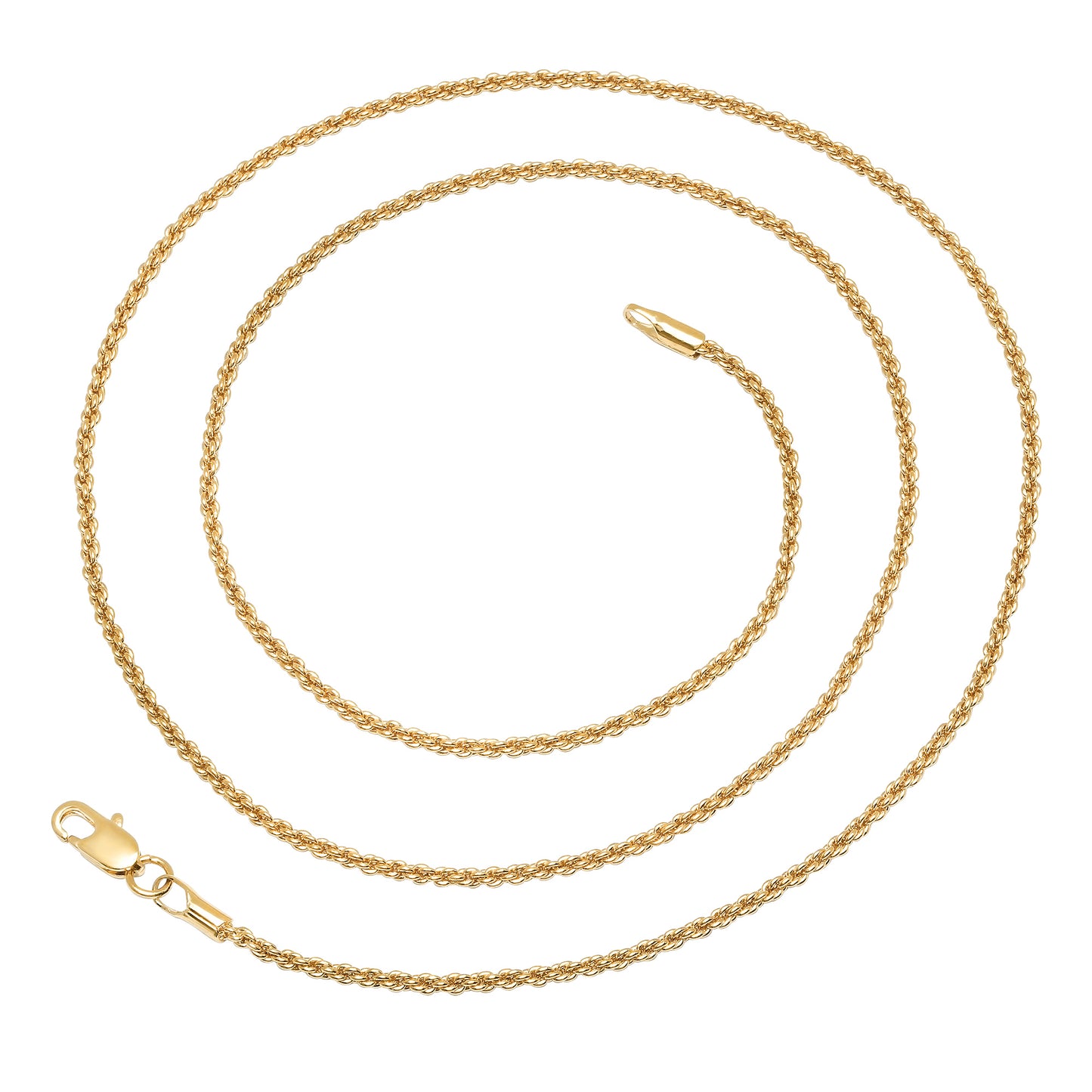 2mm 14k Yellow Gold Plated Twisted Rope Chain Necklace + Gift Box