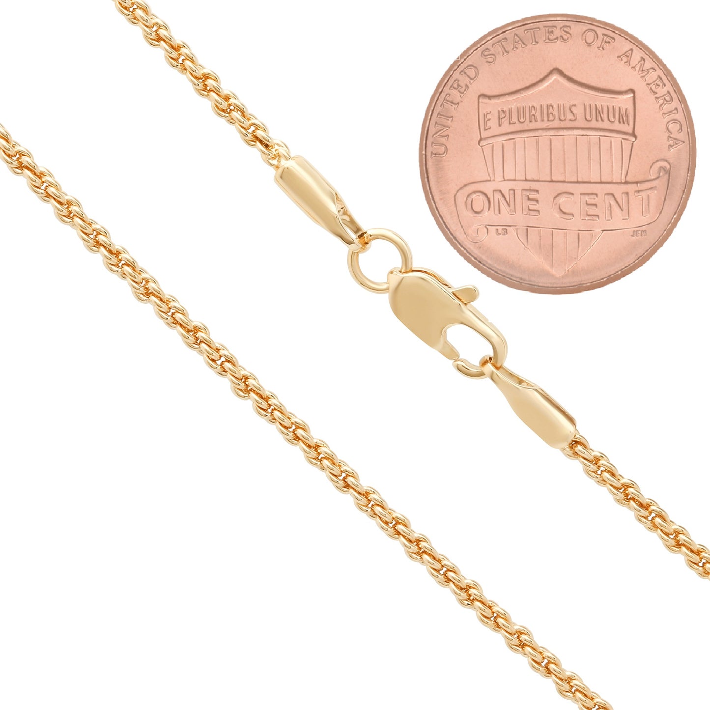 2mm 14k Yellow Gold Plated Twisted Rope Chain Necklace + Gift Box