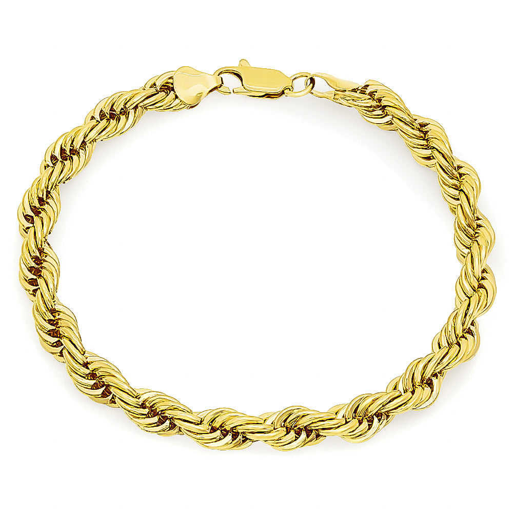 2mm-6mm 14k Gold Plated Twisted Rope Chain Bracelets 7-9" Made in USA