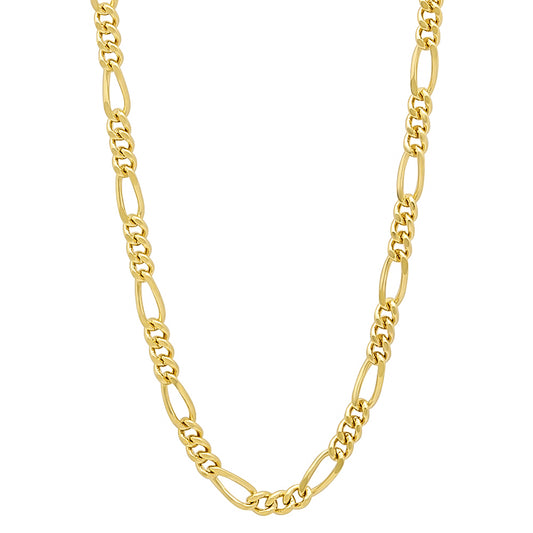 3mm 24k Yellow Gold Plated Flat Figaro Chain Necklace + Bracelet Set (SKU: GL-008BS)