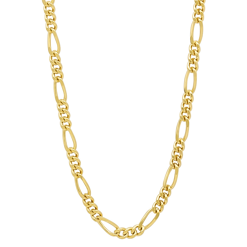 3mm-5mm 14k Yellow Gold Plated Flat Figaro Chain Necklace or Bracelet