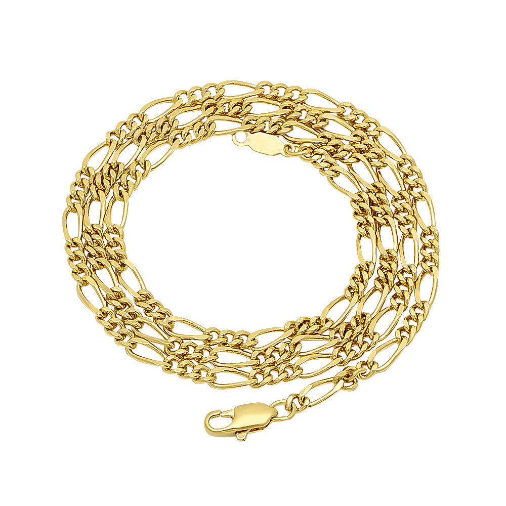 3mm-5mm 14k Yellow Gold Plated Flat Figaro Chain Necklace or Bracelet