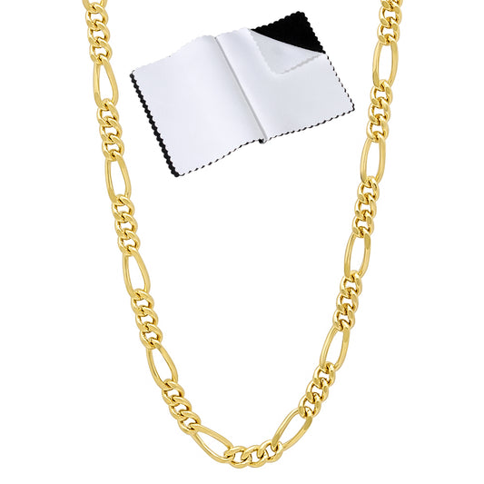 3mm 24k Yellow Gold Plated Flat Figaro Chain Necklace + Gift Box