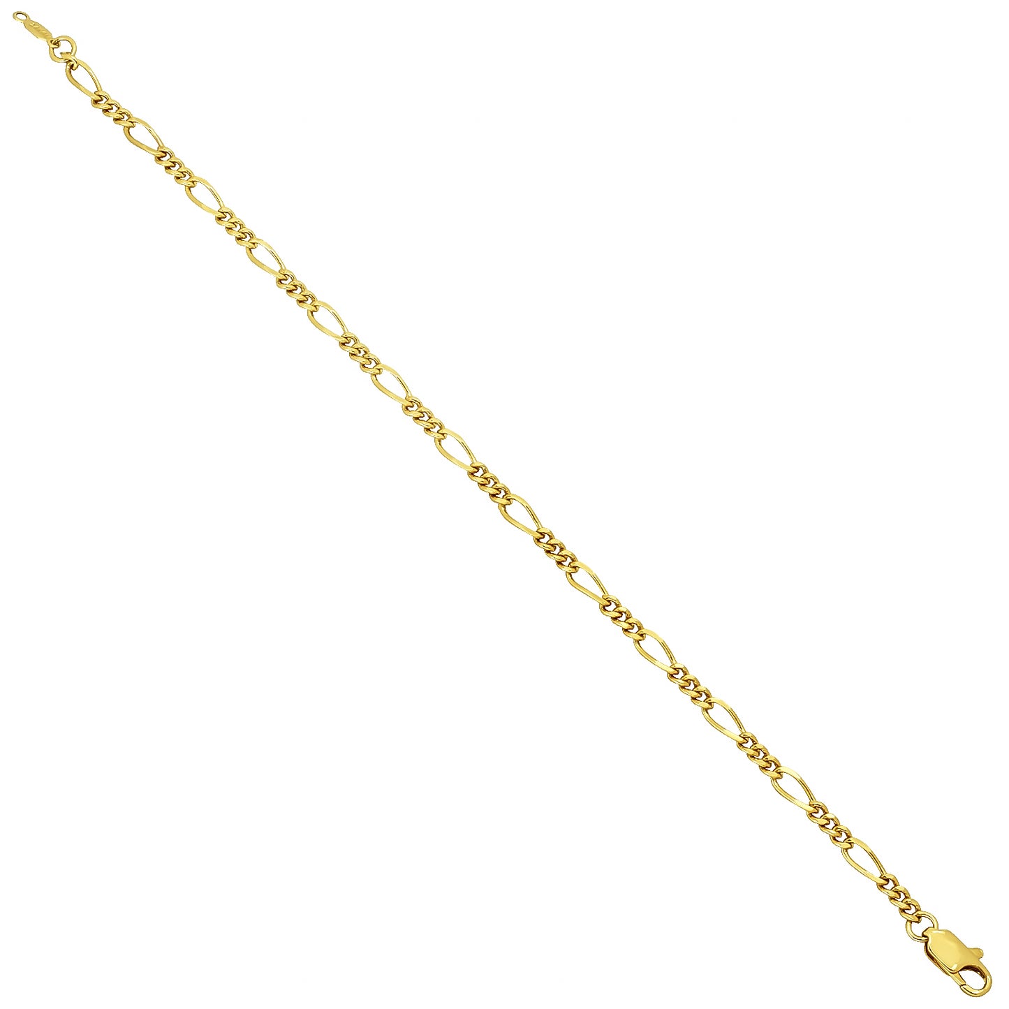 3mm-5mm Polished 14k Yellow Gold Plated Flat Figaro Chain Anklet