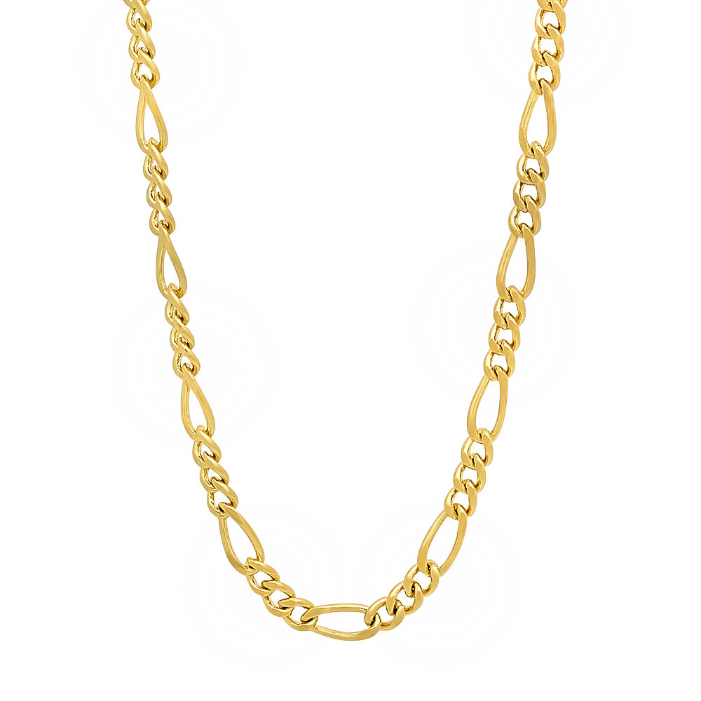 3.7mm 14k Yellow Gold Plated Flat Figaro Chain Necklace