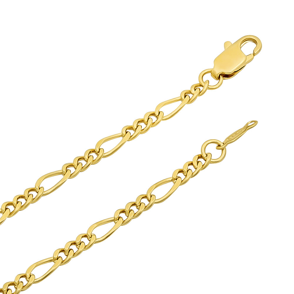 3.7mm 14k Yellow Gold Plated Flat Figaro Chain Necklace