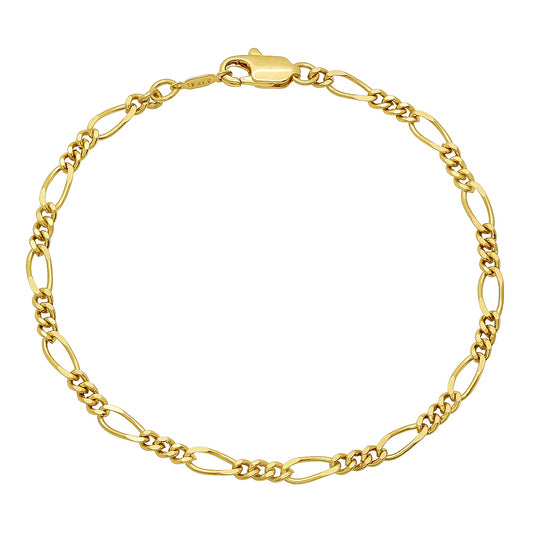 3.7mm 14k Yellow Gold Plated Flat Figaro Chain Bracelet (SKU: GL-008CB)