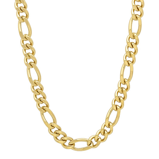 4.6mm 24k Yellow Gold Plated Flat Figaro Chain Necklace + Gift Box