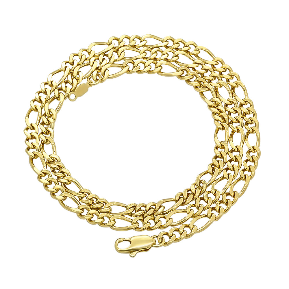 3mm-5mm 14k Yellow Gold Plated Flat Figaro Chain Necklace or Bracelet