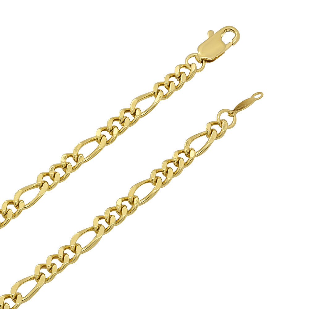 3mm-5mm 14k Yellow Gold Plated Flat Figaro Chain Necklace or Bracelet