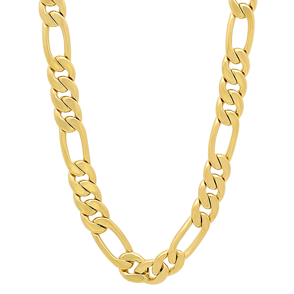 5mm-7mm 14k Yellow Gold Plated Flat Figaro Chain Necklace