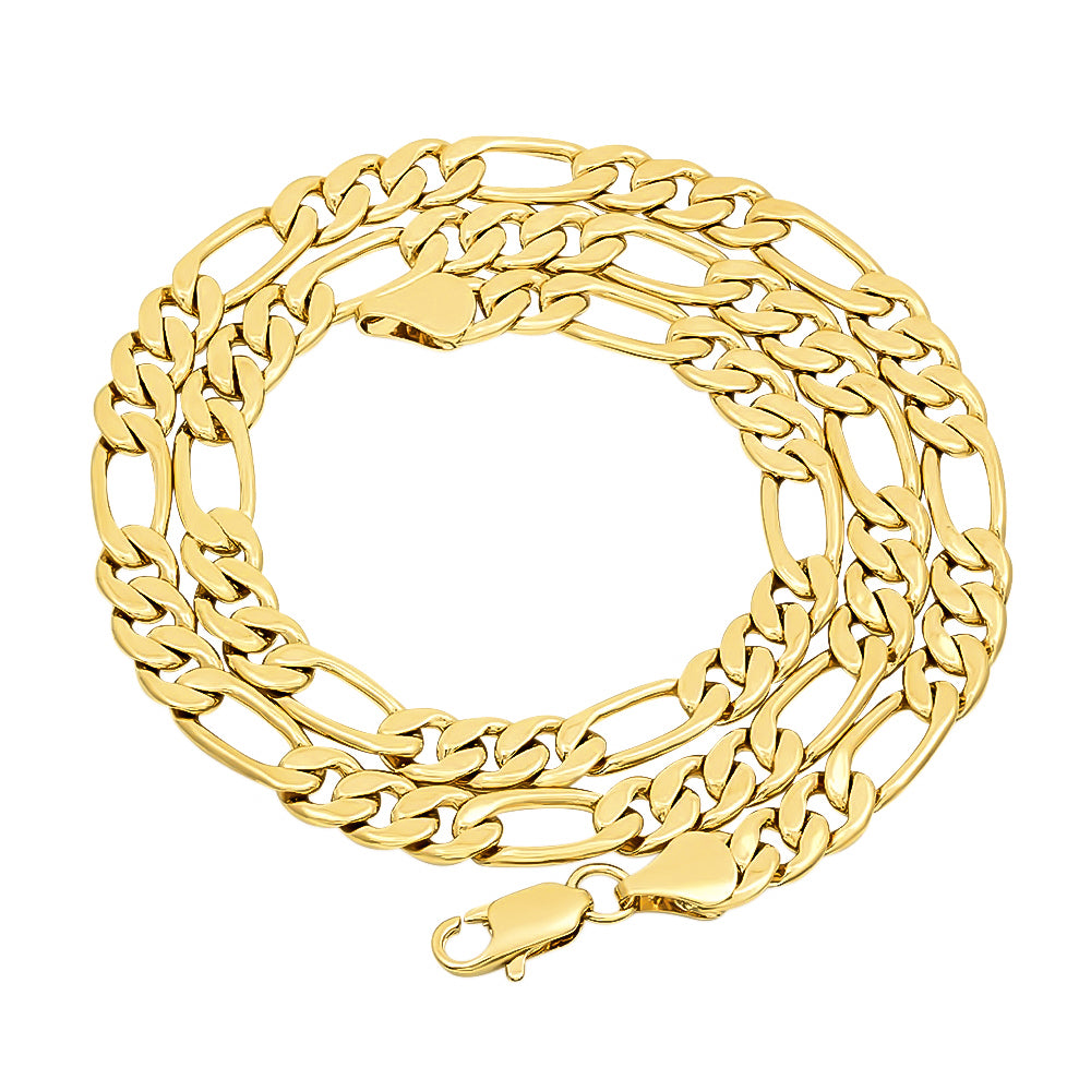 5mm-7mm 14k Yellow Gold Plated Flat Figaro Chain Necklace