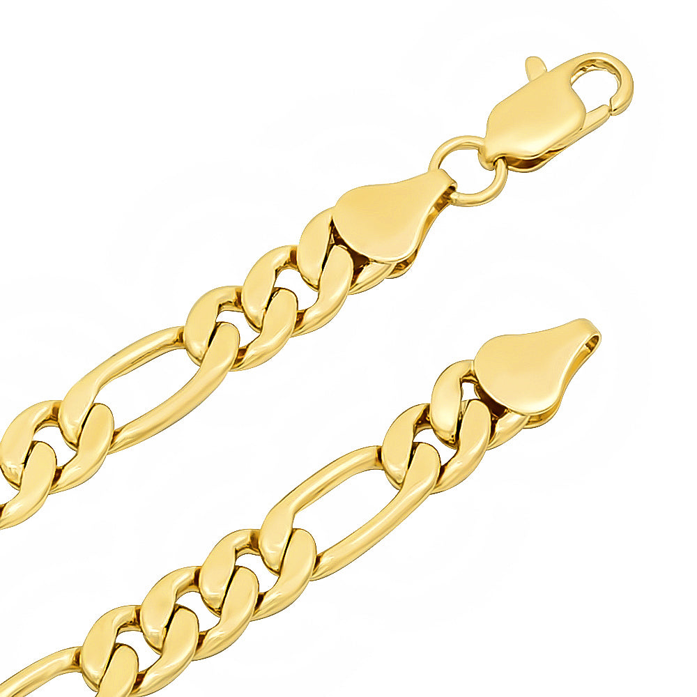 5mm-7mm 14k Yellow Gold Plated Flat Figaro Chain Necklace