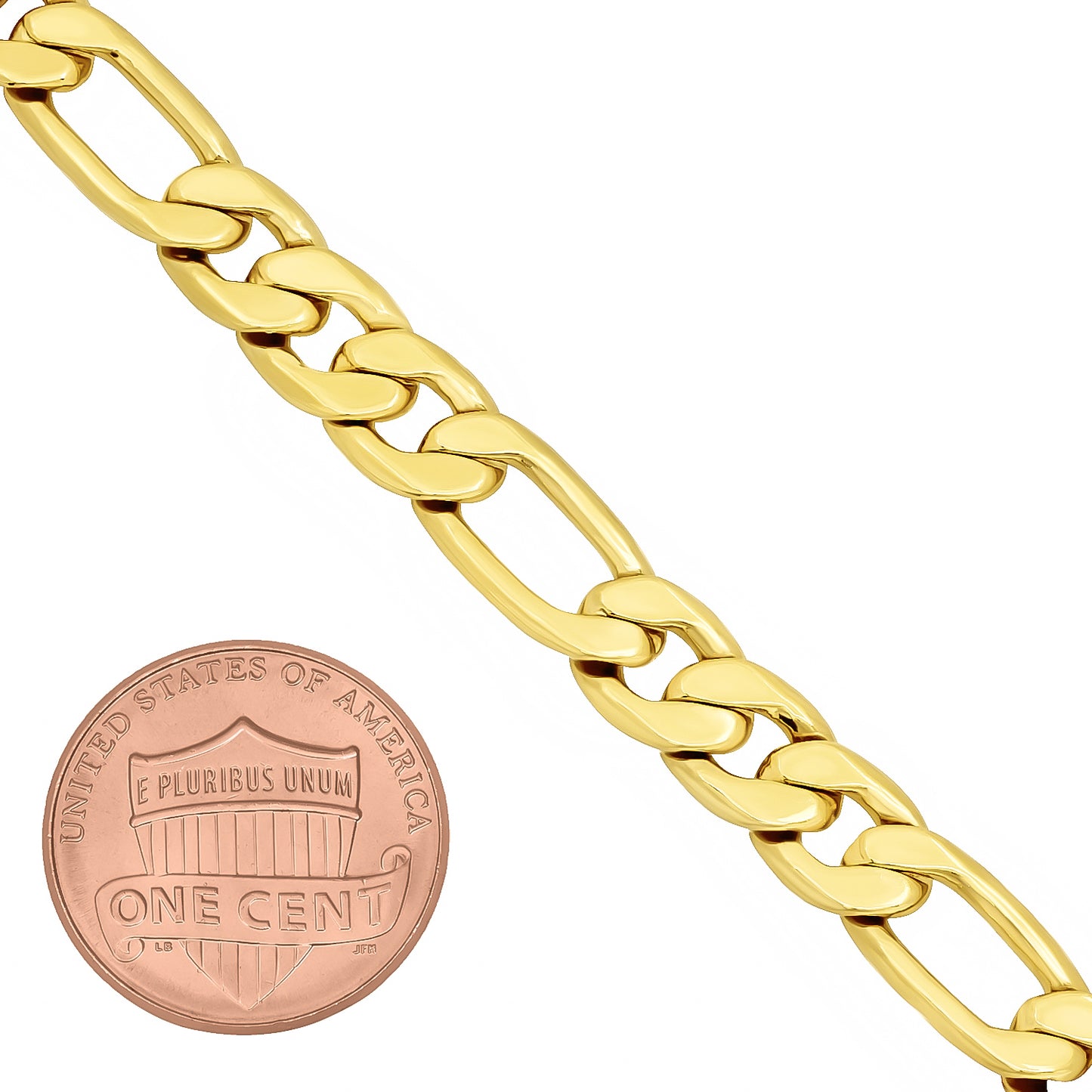 7mm 25 mills 14k Gold Plated Figaro Chain Necklace, 7'8'9'16'18'20'22'24'30" + Jewelry Cloth (SKU: GL-009B)