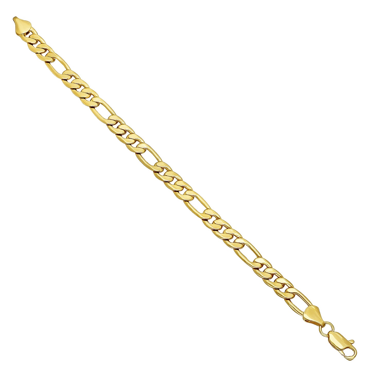 7mm 14k Yellow Gold Plated Flat Figaro Chain Bracelet + Gift Box