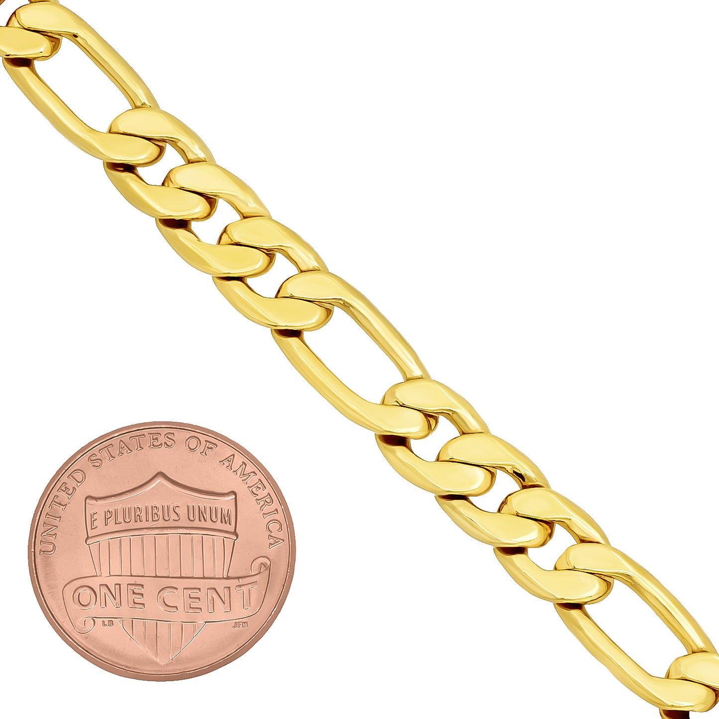 7mm 14k Yellow Gold Plated Flat Figaro Chain Bracelet + Gift Box