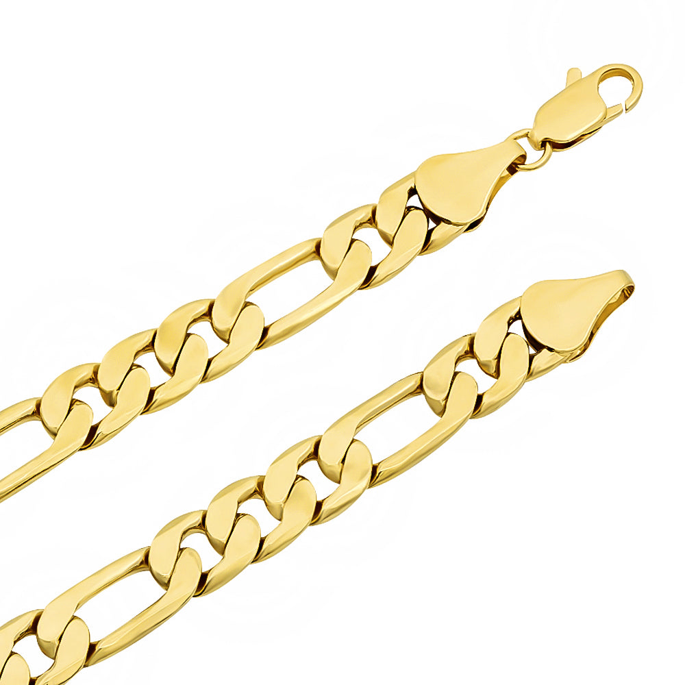 9.5mm 14k Yellow Gold Plated Flat Figaro Chain Necklace