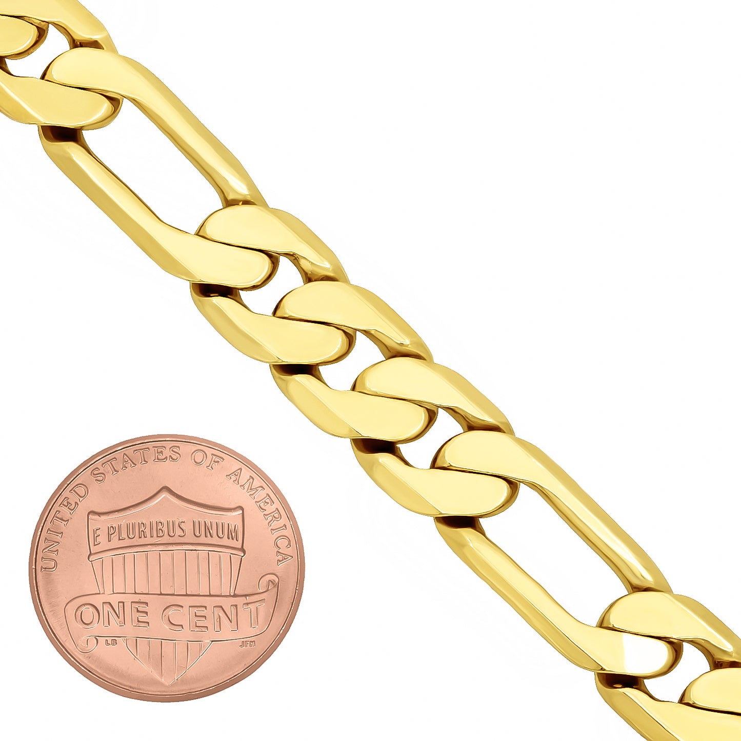 9.5mm 14k Yellow Gold Plated Flat Figaro Chain Necklace