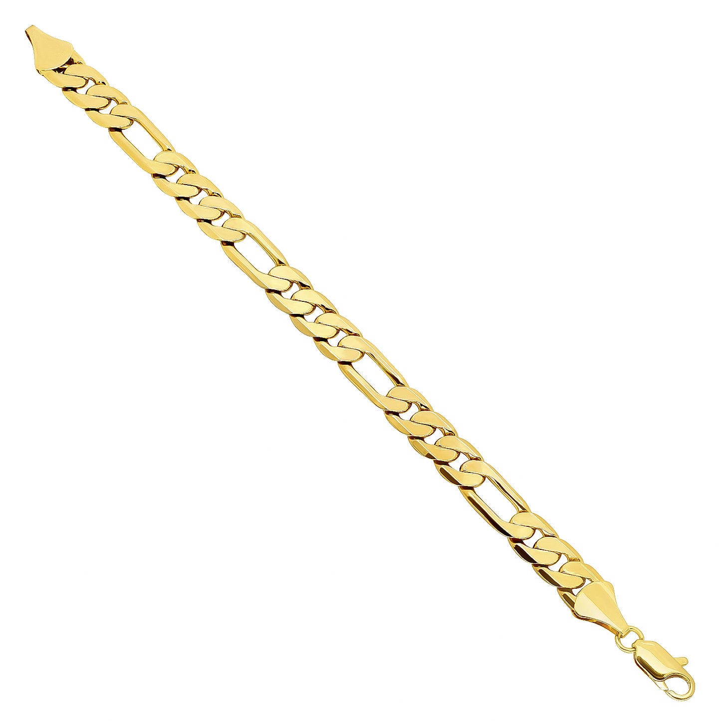 Men's 9.5mm 14k Yellow Gold Plated Flat Figaro Chain Bracelet + Gift Box (SKU: GL-009EB-BX)