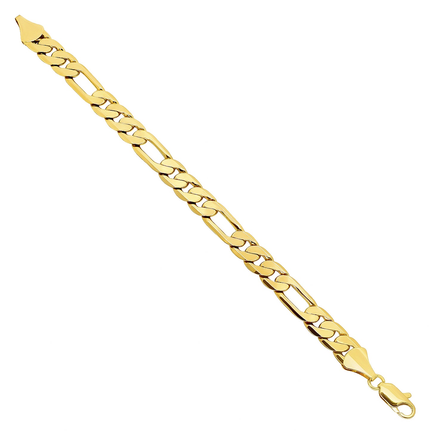 Men's 9.5mm 14k Yellow Gold Plated Flat Figaro Chain Bracelet + Gift Box