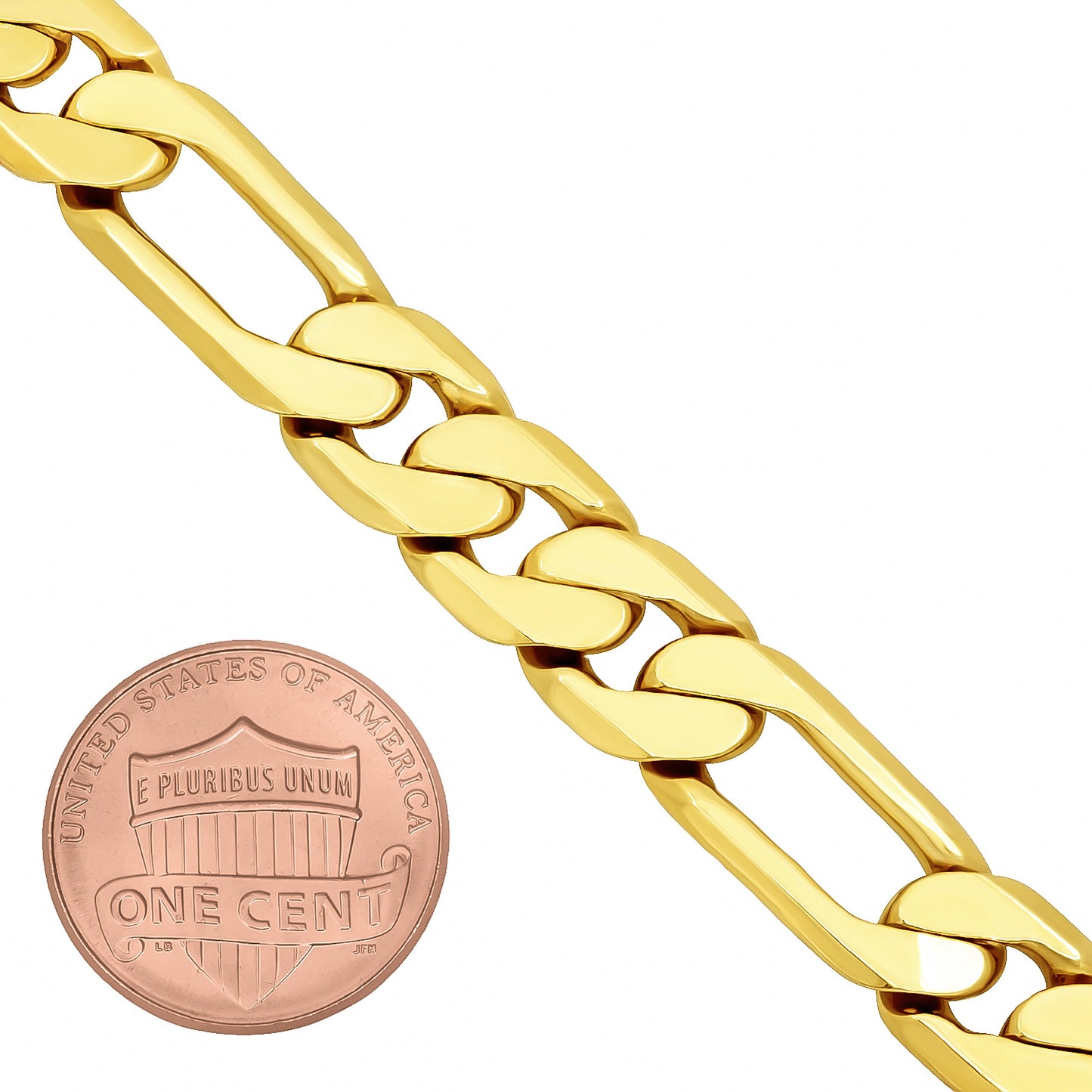 9.5mm 14k Yellow Gold Plated Flat Figaro Chain Bracelet (SKU: GL-009EB)