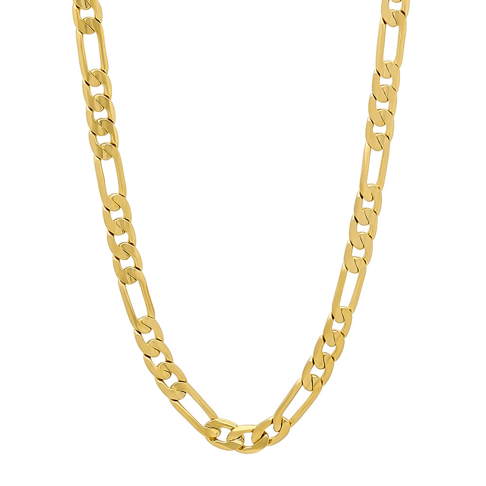 4mm-9mm 14k Yellow Gold Plated Flat Figaro Chain Necklace