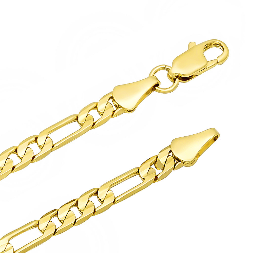 4mm-9mm 14k Yellow Gold Plated Flat Figaro Chain Necklace