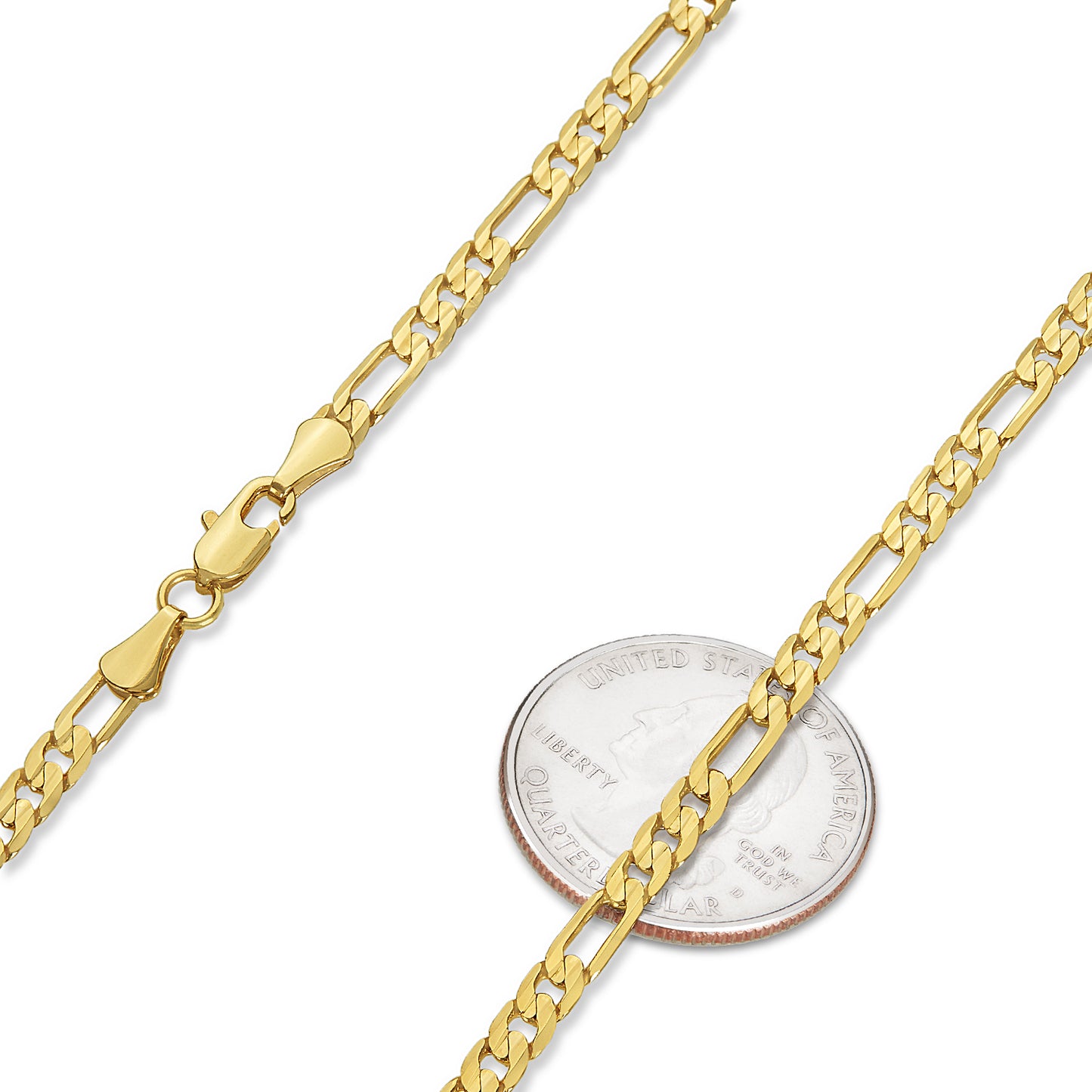 4mm-9mm 14k Yellow Gold Plated Flat Figaro Chain Necklace