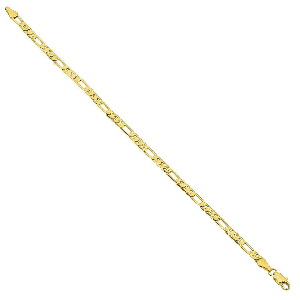 4mm-9mm Polished 14k Yellow Gold Plated Flat Figaro Figaro Chain Link Bracelet