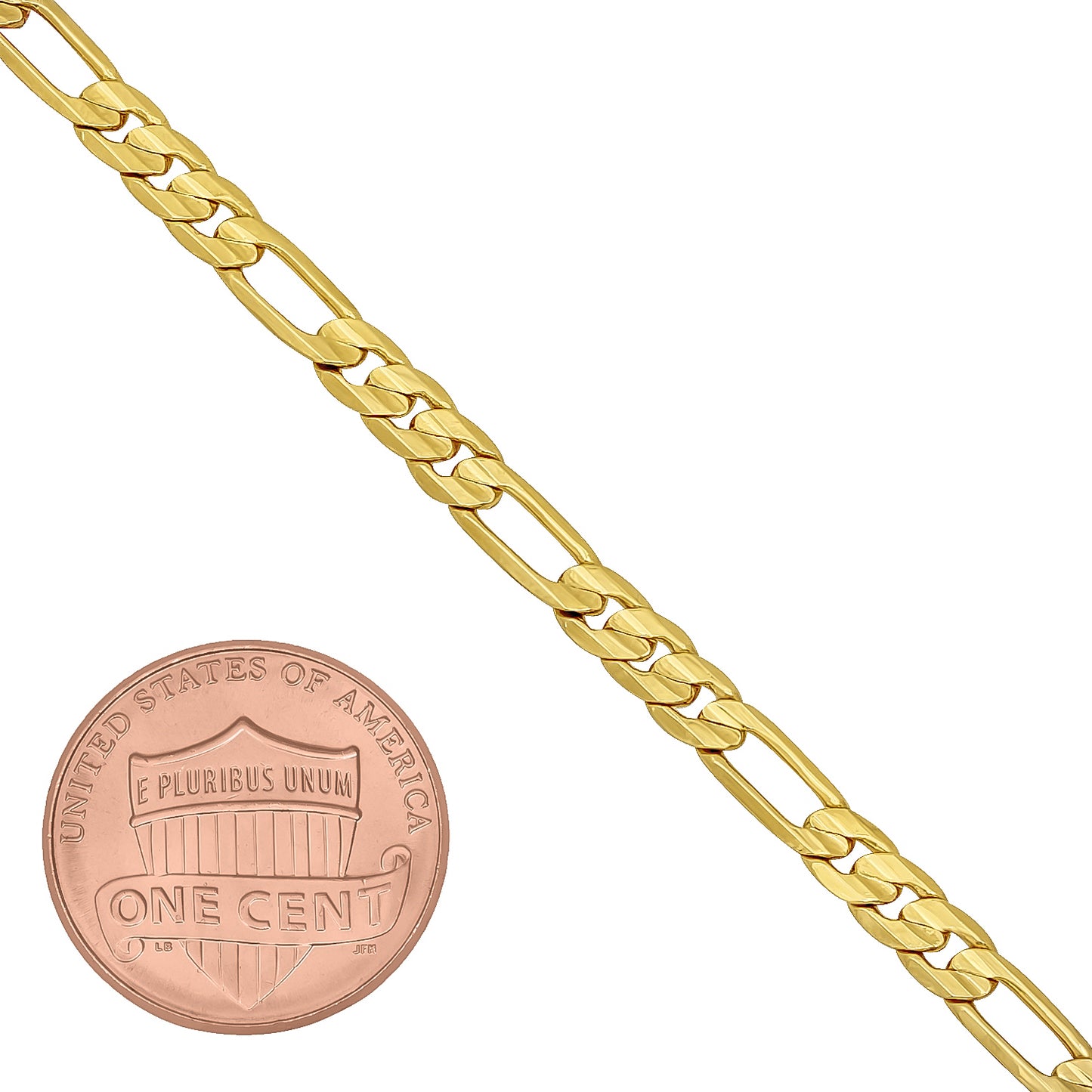 4mm-9mm Polished 14k Yellow Gold Plated Flat Figaro Figaro Chain Link Bracelet