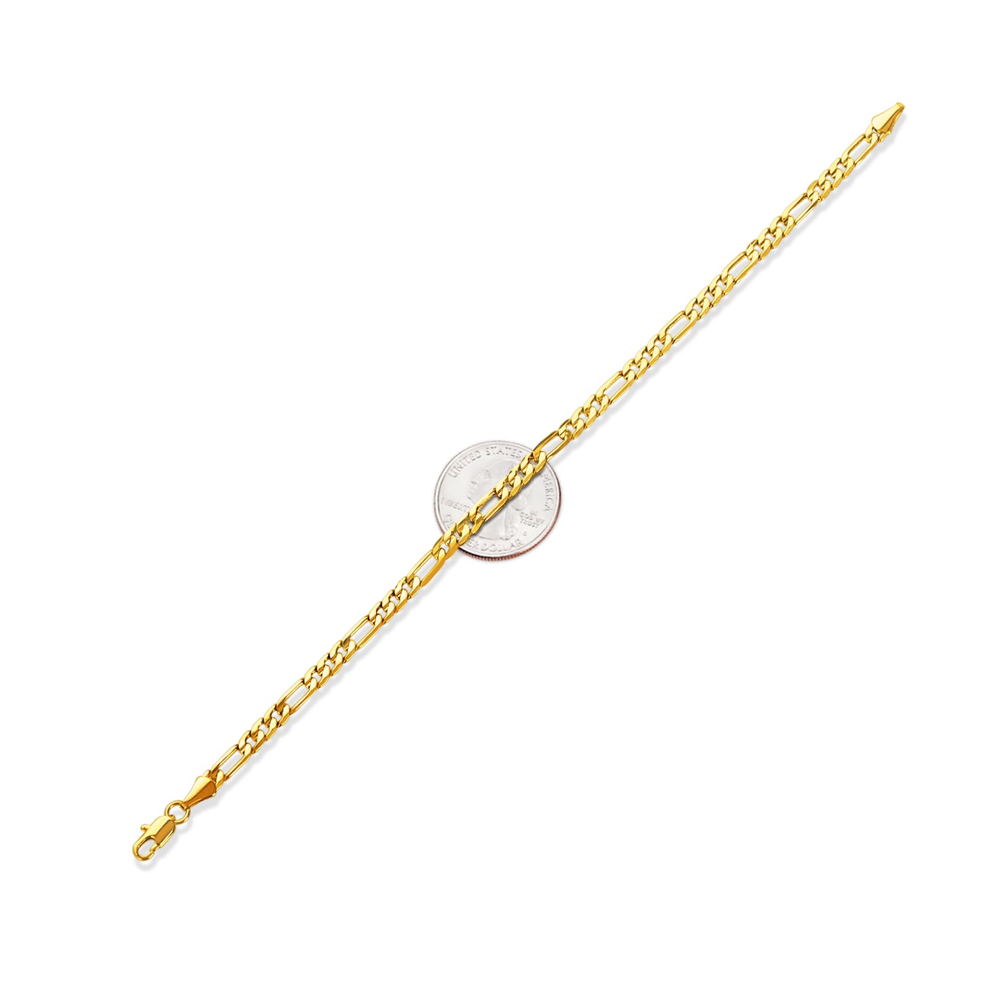 4mm-9mm Polished 14k Yellow Gold Plated Flat Figaro Figaro Chain Link Bracelet