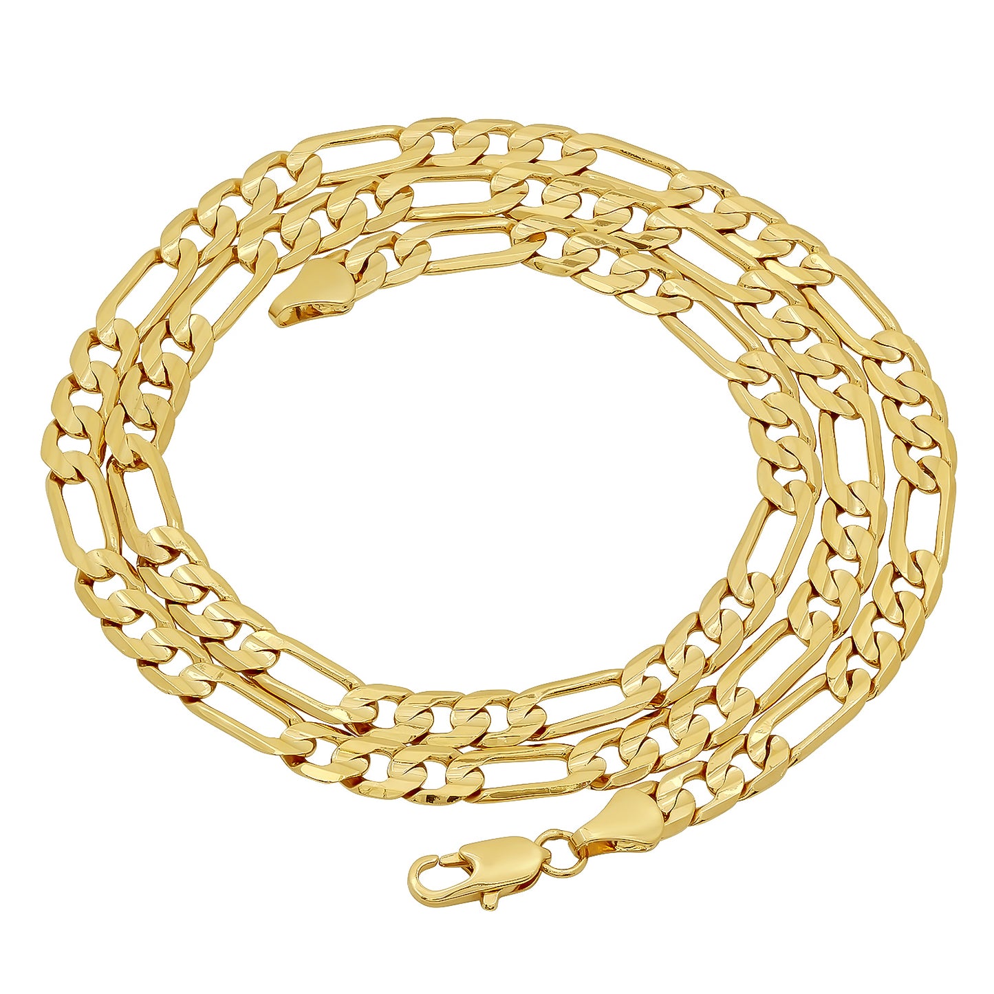 5.5mm 14k Yellow Gold Plated Flat Figaro Chain Necklace + Bracelet Set