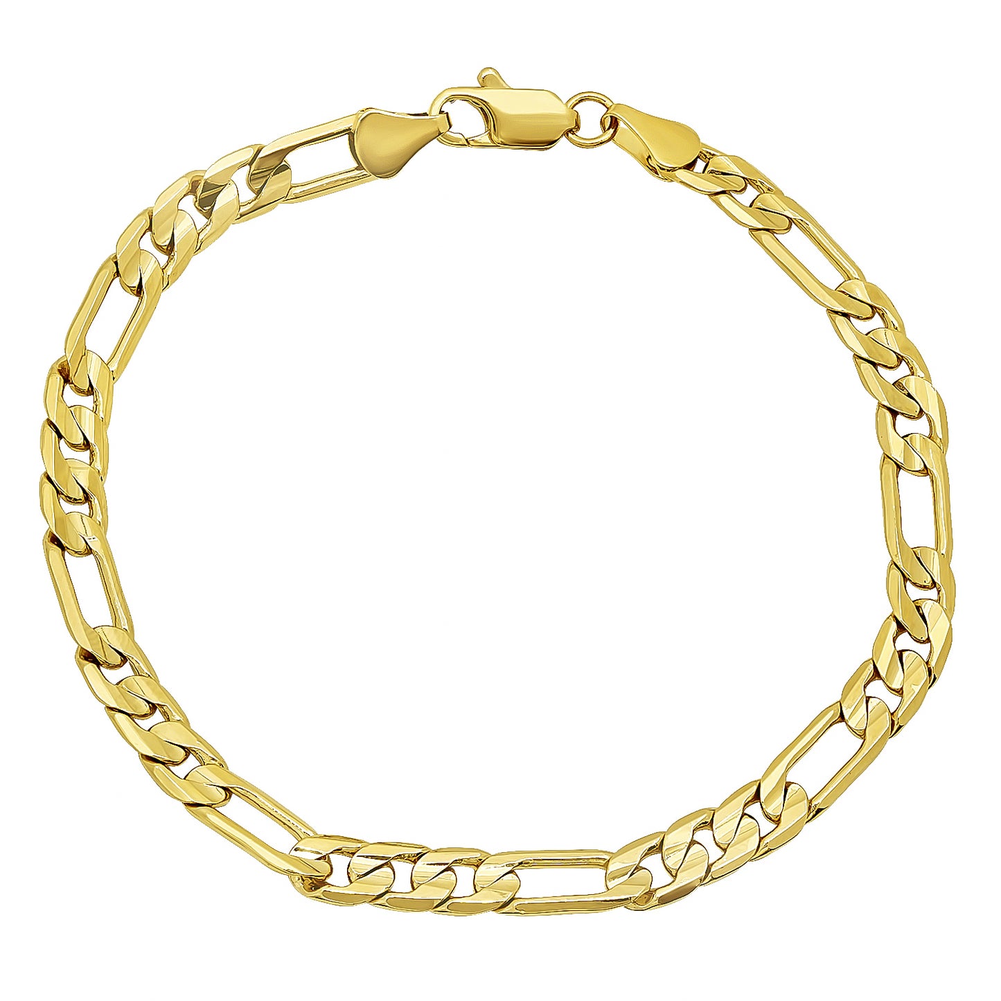 5.5mm 14k Yellow Gold Plated Flat Figaro Chain Necklace + Bracelet Set