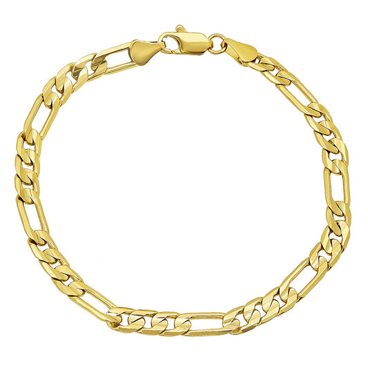 5.5mm 14k Yellow Gold Plated Flat Figaro Chain Bracelet