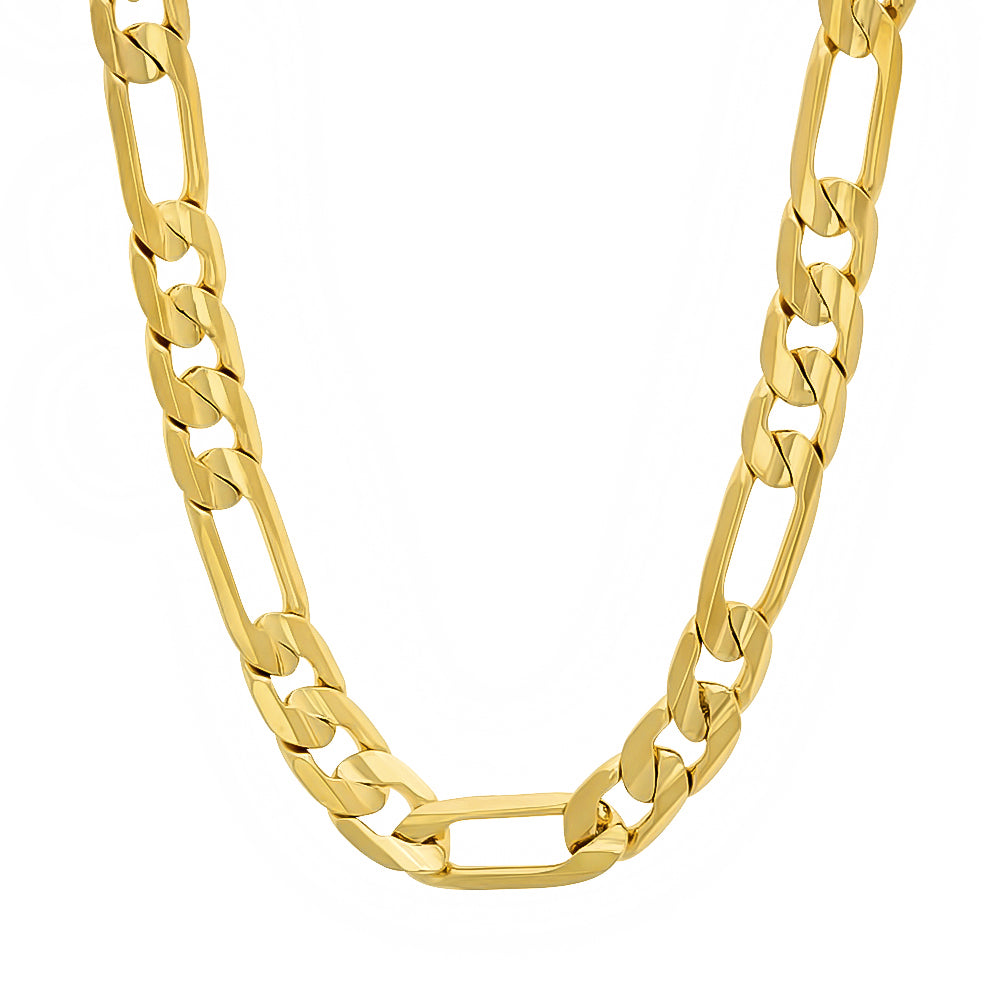 6.8mm 14k Yellow Gold Plated Flat Figaro Chain Necklace