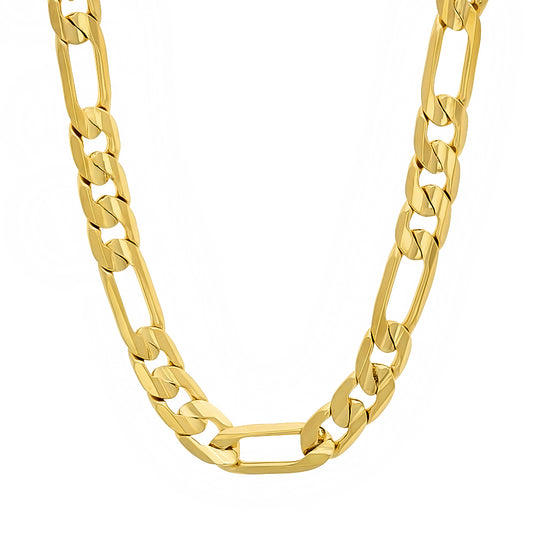 6.8mm 14k Yellow Gold Plated Flat Figaro Chain Necklace + Gift Box