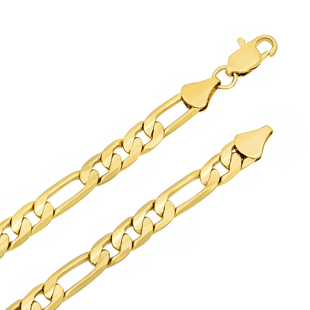 6.8mm 14k Yellow Gold Plated Flat Figaro Chain Necklace