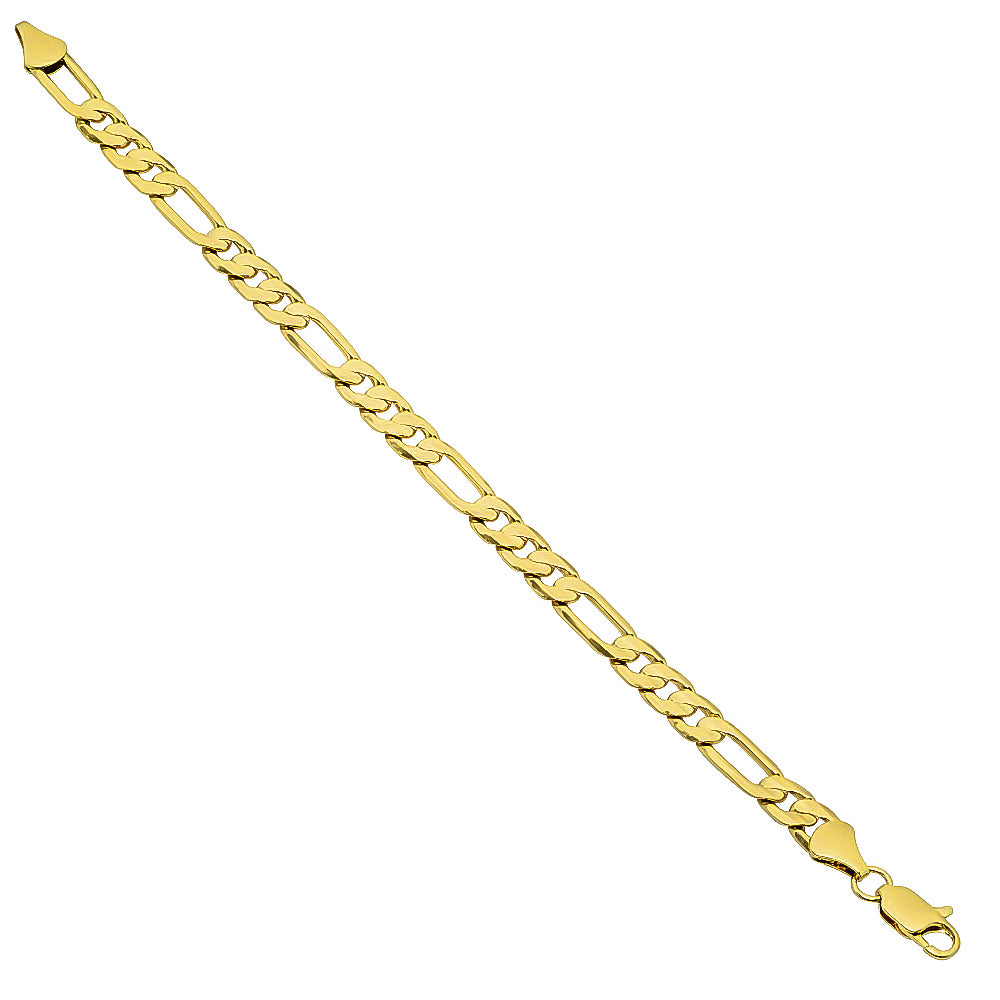 6.8mm 14k Yellow Gold Plated Flat Figaro Chain Necklace