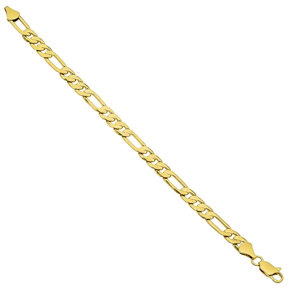 6.8mm 14k Yellow Gold Plated Flat Figaro Chain Bracelet (SKU: GL-010DB)