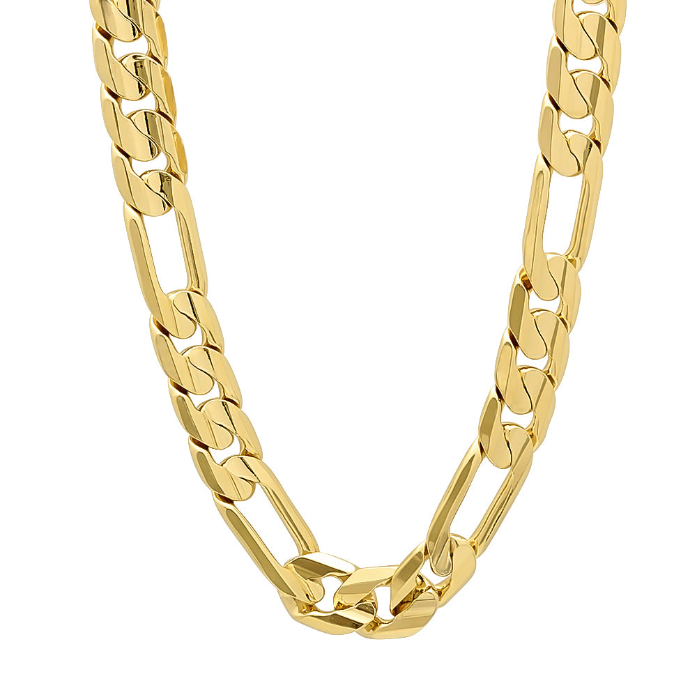 4mm-9mm 14k Yellow Gold Plated Flat Figaro Chain Necklace