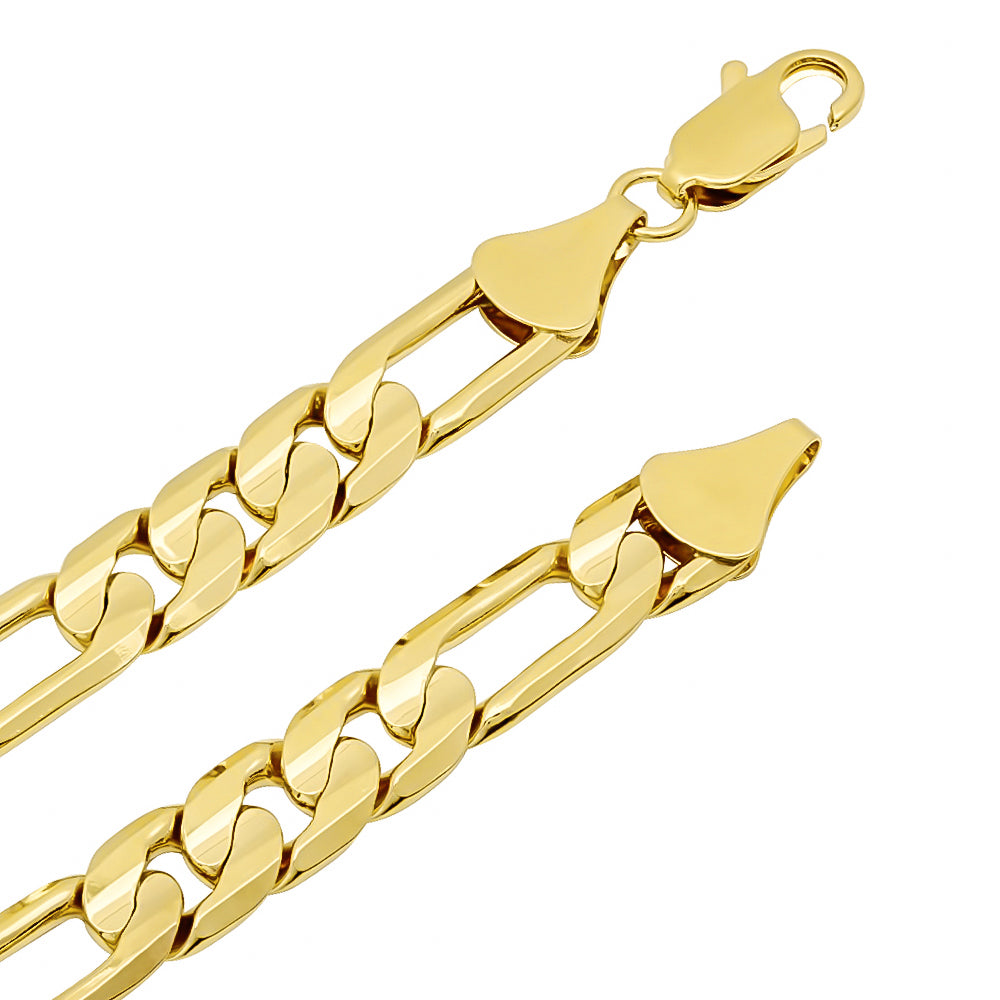 4mm-9mm 14k Yellow Gold Plated Flat Figaro Chain Necklace