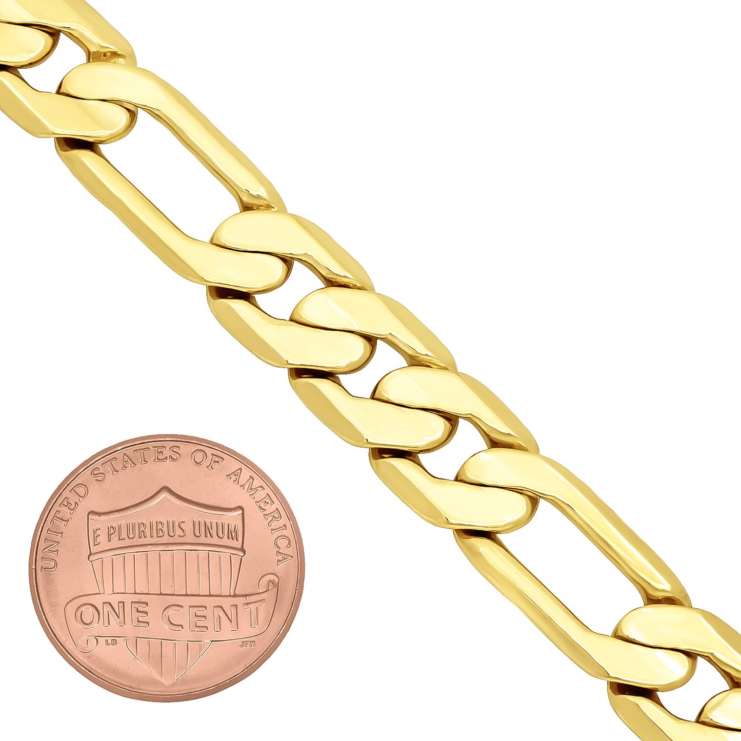 4mm-9mm 14k Yellow Gold Plated Flat Figaro Chain Necklace