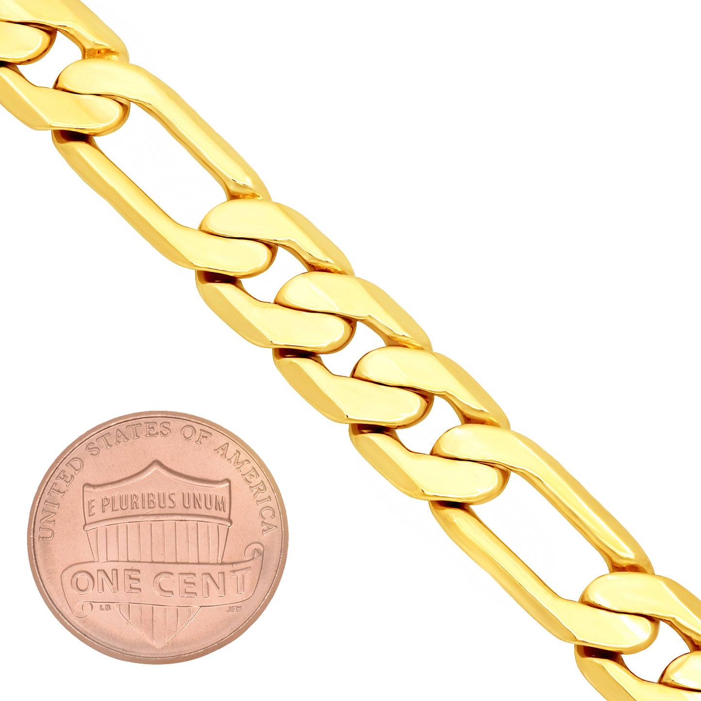 9.3mm 14k Yellow Gold Plated Flat Figaro Chain Bracelet