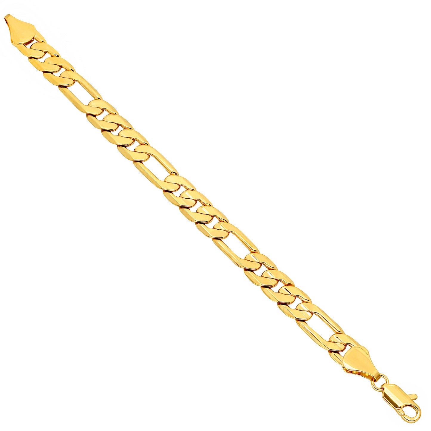 9.3mm 14k Yellow Gold Plated Flat Figaro Chain Bracelet