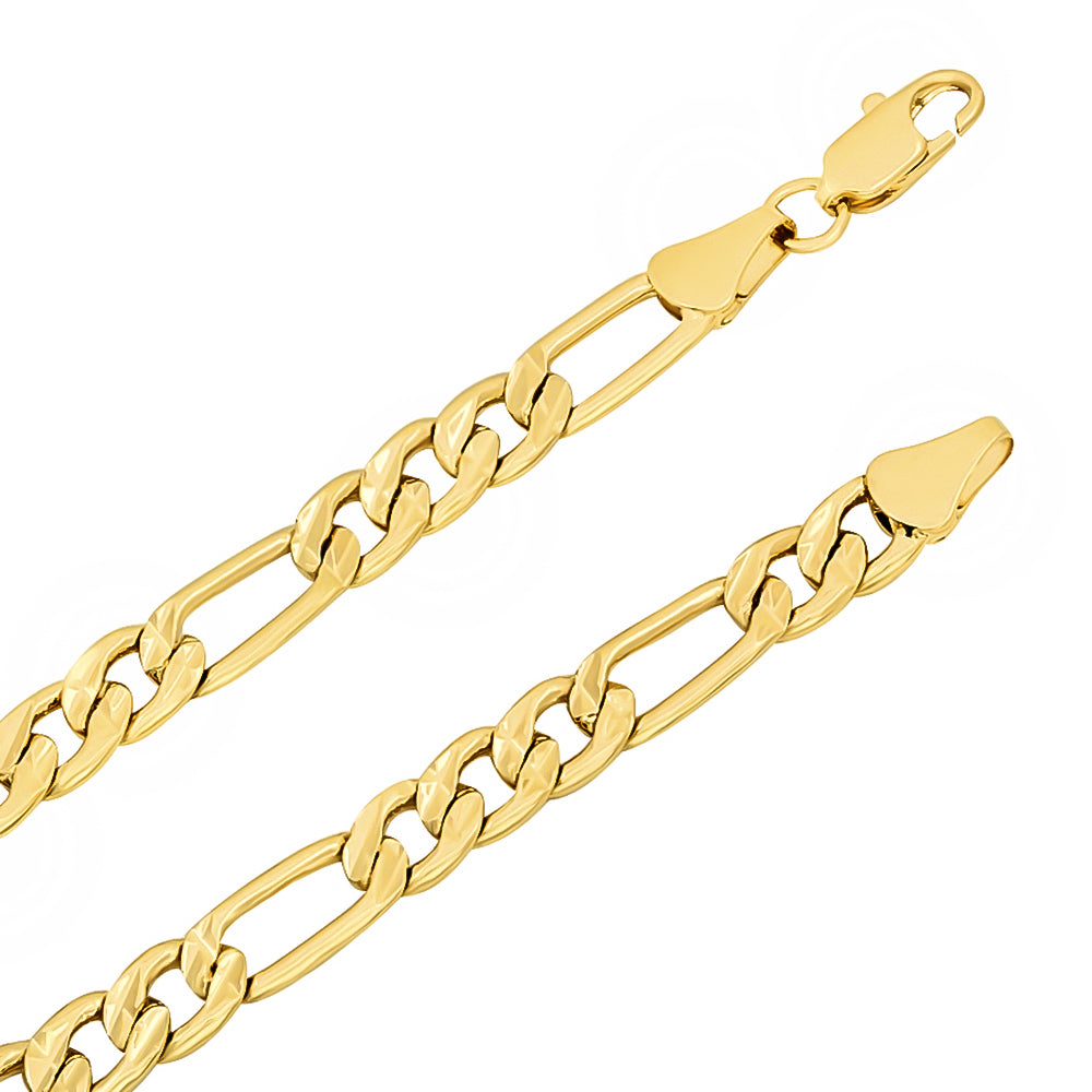 5.8mm Diamond-Cut 14k Yellow Gold Plated Flat Figaro Chain Necklace