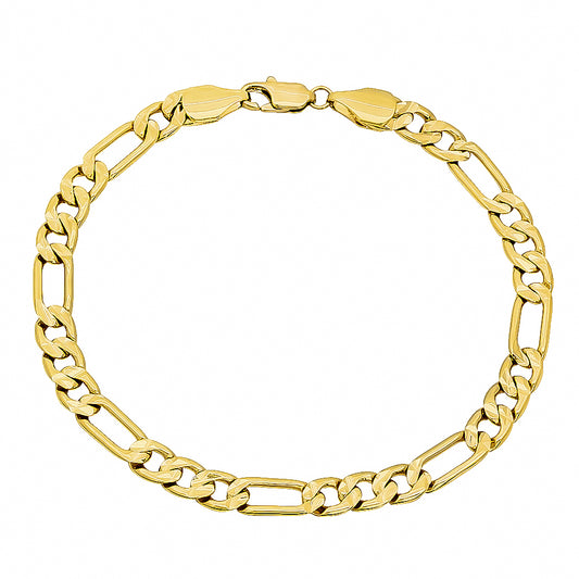 5.8mm Diamond-Cut 14k Yellow Gold Plated Flat Figaro Chain Bracelet