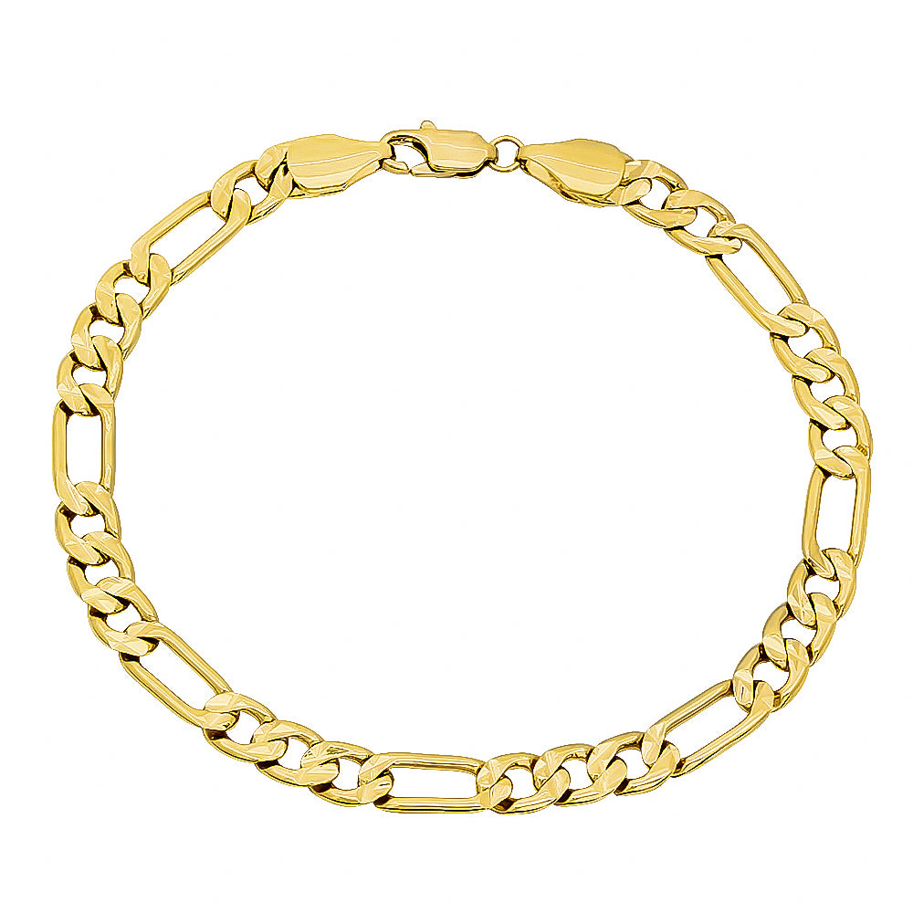 5.8mm Diamond-Cut 14k Yellow Gold Plated Flat Figaro Chain Necklace