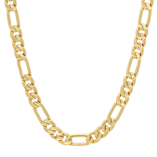 7mm Diamond-Cut 14k Yellow Gold Plated Flat Figaro Chain Necklace