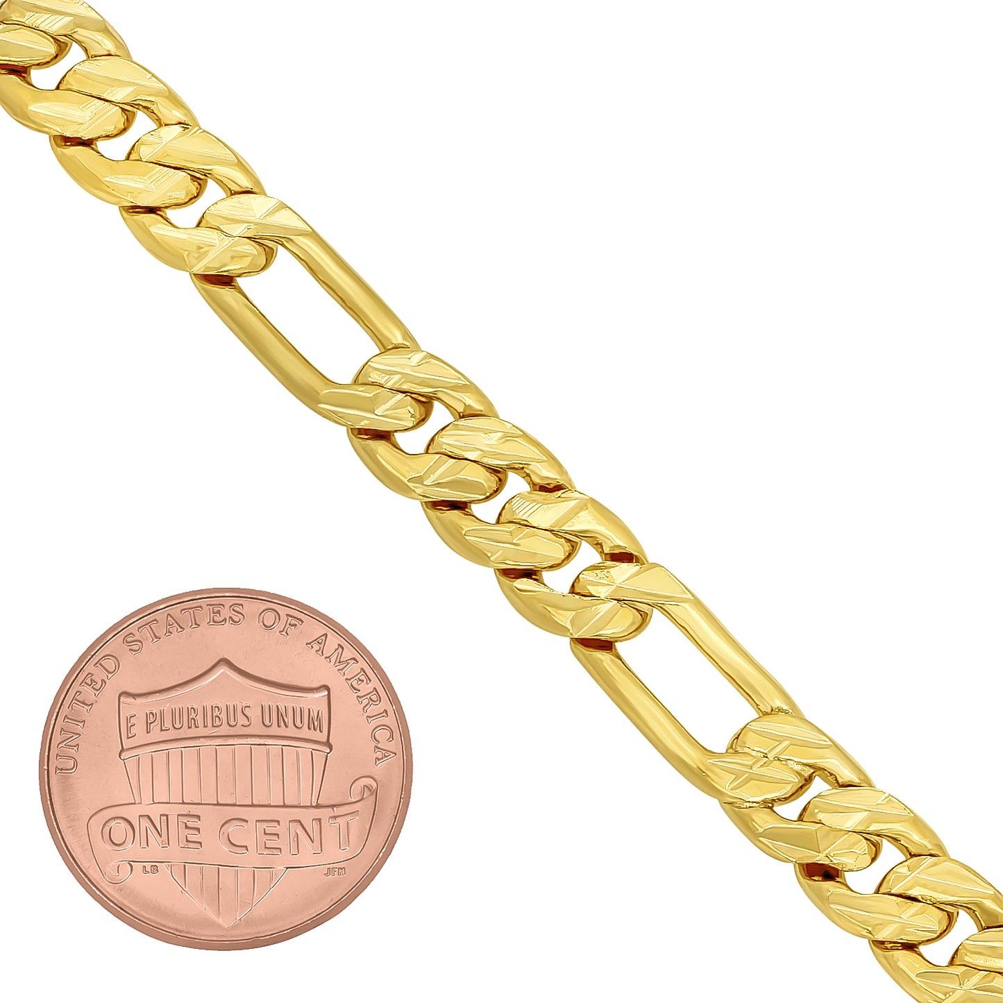 7mm Diamond-Cut 14k Yellow Gold Plated Flat Figaro Chain Bracelet (SKU: GL-010HB)